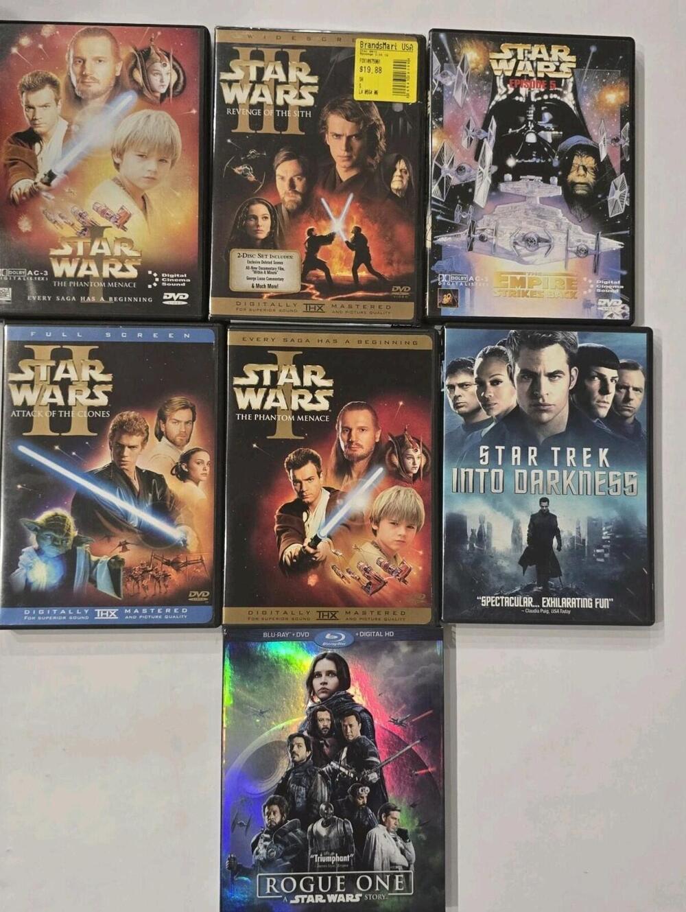 Star Wars 7 Movie Lot 2 New Sealed DVDs Blu-ray Rogue One, Revenge of the Sith.